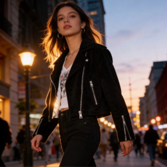 Ashley Outerwear Jackets & Blazers - Ashley Outerwear Faux Suede Jacket & SHEIN Graphic Top
Size Small